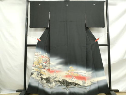 平和屋着物■豪華黒留袖　風景文　暈し染め　金銀彩　正絹　逸品　DABF4698qa