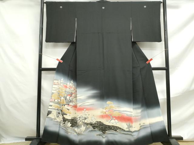 平和屋着物■豪華黒留袖　風景文　暈し染め　金銀彩　正絹　逸品　DABF4698qa
