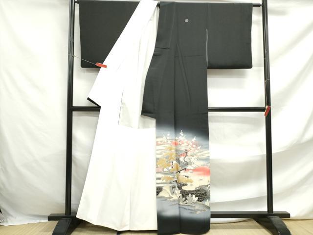 平和屋着物■豪華黒留袖　風景文　暈し染め　金銀彩　正絹　逸品　DABF4698qa