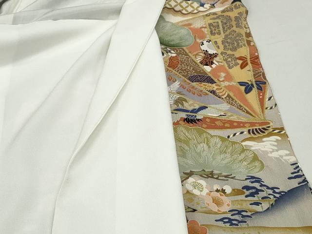 平和屋着物■豪華黒留袖　駒刺繍　扇面飛鶴花文　金彩　正絹　逸品　DABF4699qa