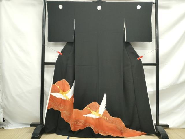 平和屋着物■豪華黒留袖　駒刺繍　流水飛鶴文　金彩　正絹　逸品　DABF4700qa