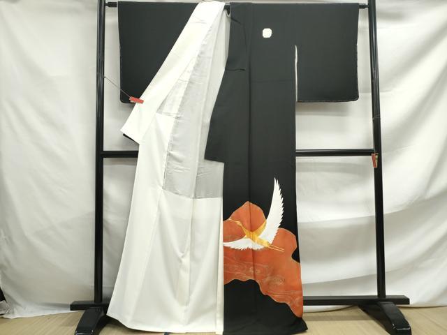 平和屋着物■豪華黒留袖　駒刺繍　流水飛鶴文　金彩　正絹　逸品　DABF4700qa