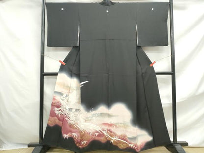 平和屋着物■豪華黒留袖　刺繍　立波花鳥文　暈し染め　金彩　正絹　逸品　DABF4703qa