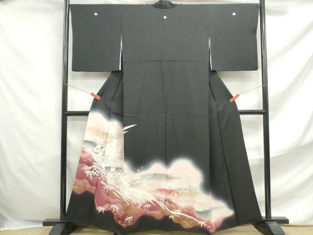 平和屋着物■豪華黒留袖　刺繍　立波花鳥文　暈し染め　金彩　正絹　逸品　DABF4703qa