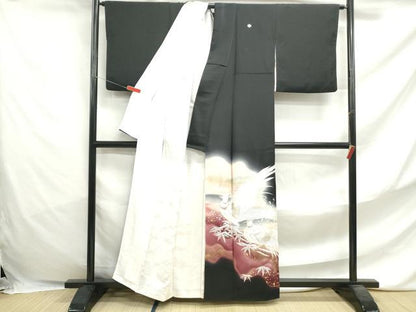 平和屋着物■豪華黒留袖　刺繍　立波花鳥文　暈し染め　金彩　正絹　逸品　DABF4703qa