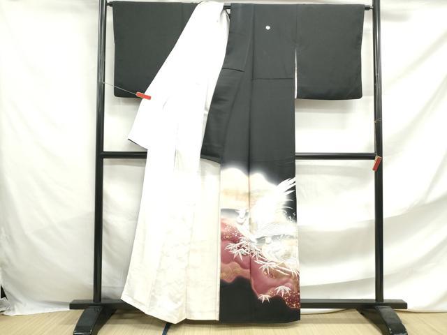 平和屋着物■豪華黒留袖　刺繍　立波花鳥文　暈し染め　金彩　正絹　逸品　DABF4703qa