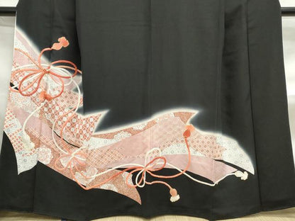 平和屋着物■豪華黒留袖　駒刺繍　江戸紐鬘帯文　暈し染め　銀彩　正絹　逸品　DABF4707qa