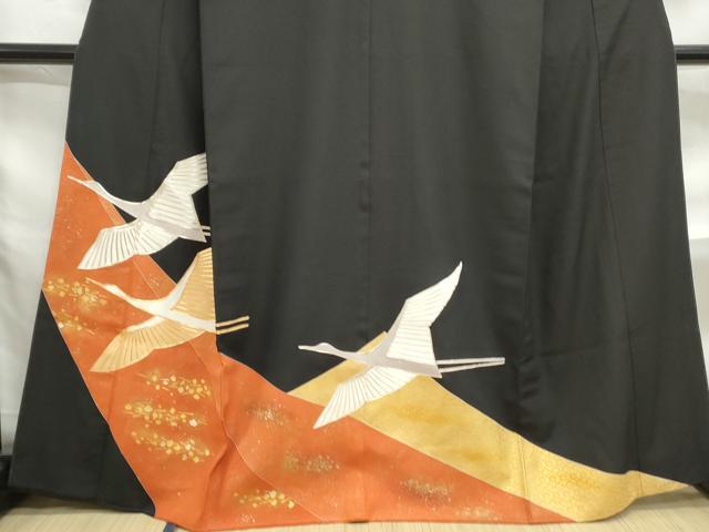 平和屋着物■豪華黒留袖　駒刺繍　群鶴文　金彩　正絹　逸品　DABF4708qa