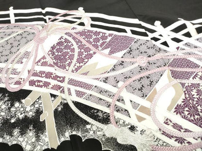 平和屋着物■豪華黒留袖　駒刺繍　渡橋花文　銀彩　正絹　逸品　DABF4709qa