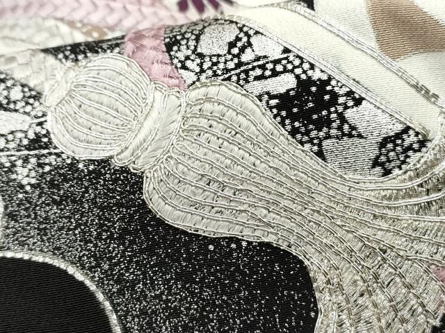 平和屋着物■豪華黒留袖　駒刺繍　渡橋花文　銀彩　正絹　逸品　DABF4709qa