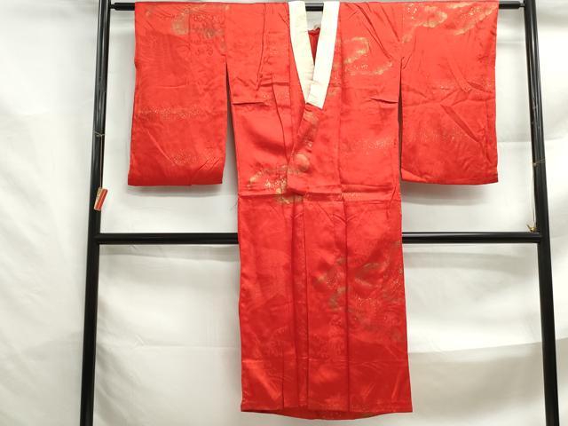 平和屋着物■アンティーク　大正ロマン　長襦袢　袷　立波飛鶴文　金彩　正絹　逸品　DABF4712qa