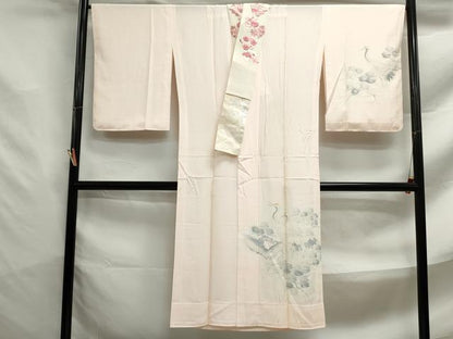 平和屋着物■長襦袢　無双仕立て　手描き　枝松文　鶴　暈し染め　半衿刺繍　正絹　逸品　DABF4713qa