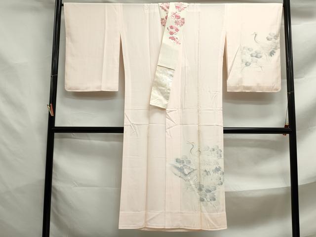平和屋着物■長襦袢　無双仕立て　手描き　枝松文　鶴　暈し染め　半衿刺繍　正絹　逸品　DABF4713qa