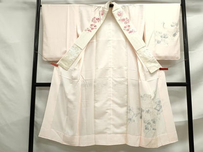 平和屋着物■長襦袢　無双仕立て　手描き　枝松文　鶴　暈し染め　半衿刺繍　正絹　逸品　DABF4713qa