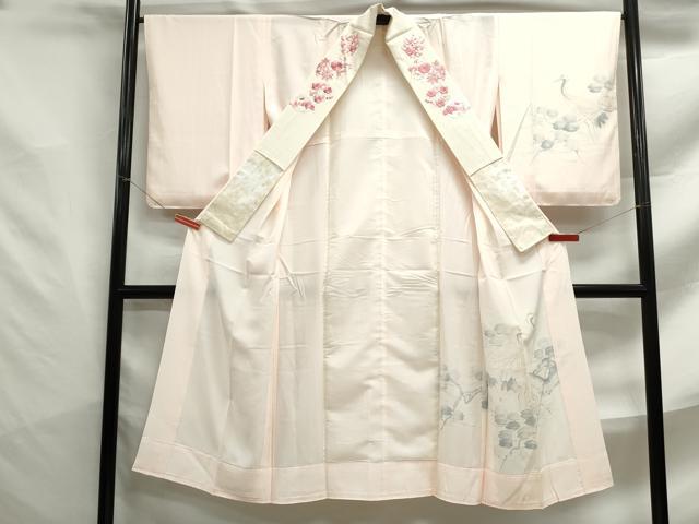 平和屋着物■長襦袢　無双仕立て　手描き　枝松文　鶴　暈し染め　半衿刺繍　正絹　逸品　DABF4713qa