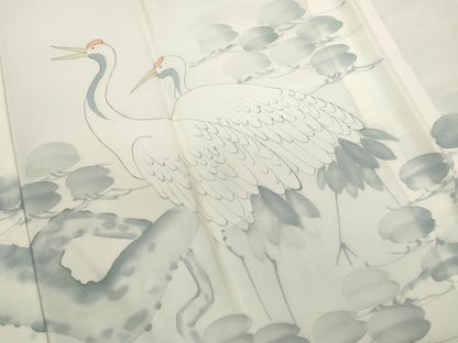 平和屋着物■長襦袢　無双仕立て　手描き　枝松文　鶴　暈し染め　半衿刺繍　正絹　逸品　DABF4713qa