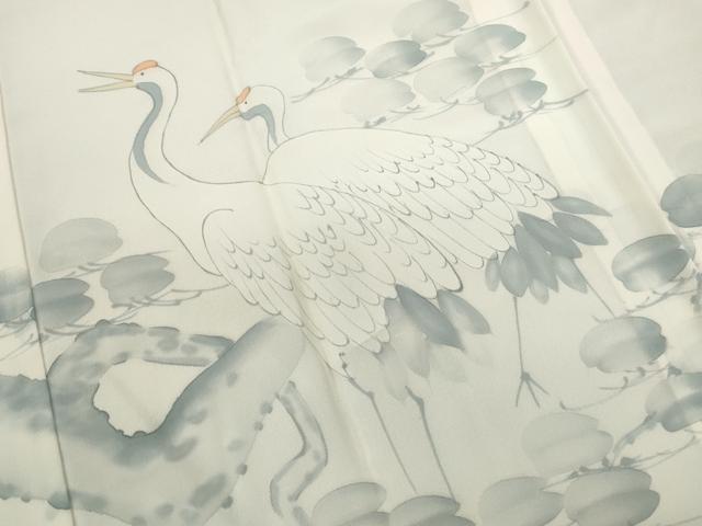 平和屋着物■長襦袢　無双仕立て　手描き　枝松文　鶴　暈し染め　半衿刺繍　正絹　逸品　DABF4713qa