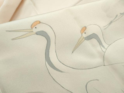 平和屋着物■長襦袢　無双仕立て　手描き　枝松文　鶴　暈し染め　半衿刺繍　正絹　逸品　DABF4713qa