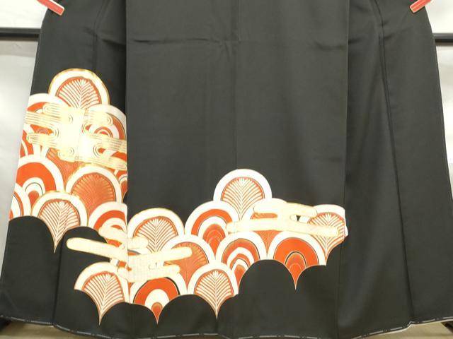 平和屋着物■豪華黒留袖　駒刺繍　エ霞青海波文　金彩　正絹　逸品　DABF4714qa