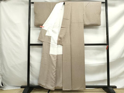 平和屋着物■上質な色無地　霞地紋　白橡色　正絹　逸品　DABF4717qa
