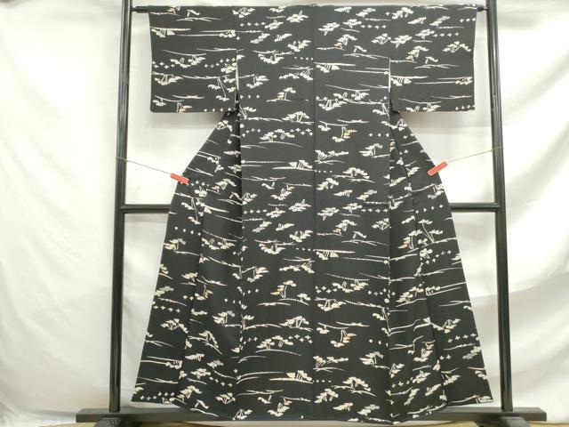 平和屋着物■上質な小紋　幾何学文　黒地　正絹　逸品　DABF4719qa