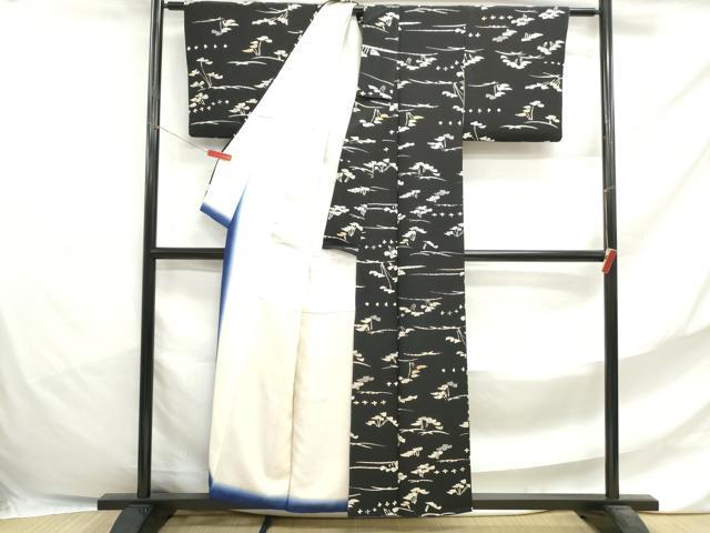 平和屋着物■上質な小紋　幾何学文　黒地　正絹　逸品　DABF4719qa