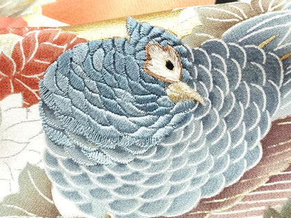 平和屋着物■豪華黒留袖　刺繍　扇面花鳥文　金銀彩　正絹　逸品　DABF4720qa