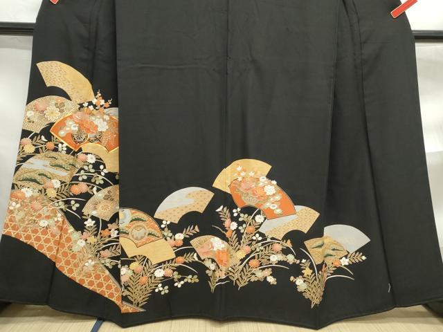 平和屋着物■豪華黒留袖　駒刺繍　重ね地紙花車文　金彩　正絹　逸品　DABF4721yqa