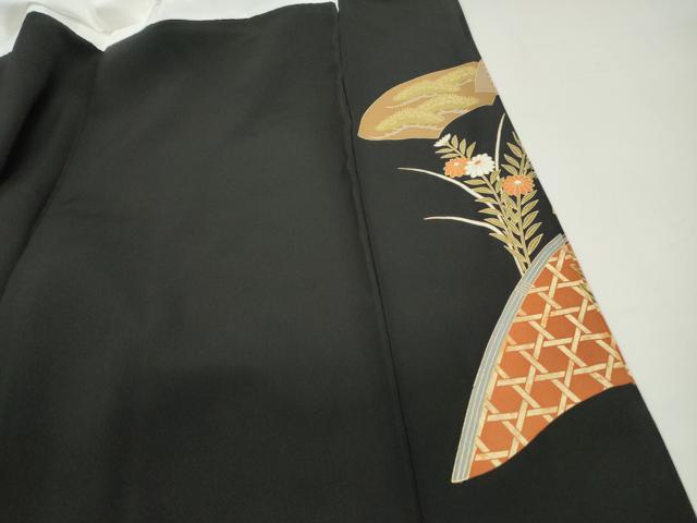 平和屋着物■豪華黒留袖　駒刺繍　重ね地紙花車文　金彩　正絹　逸品　DABF4721yqa