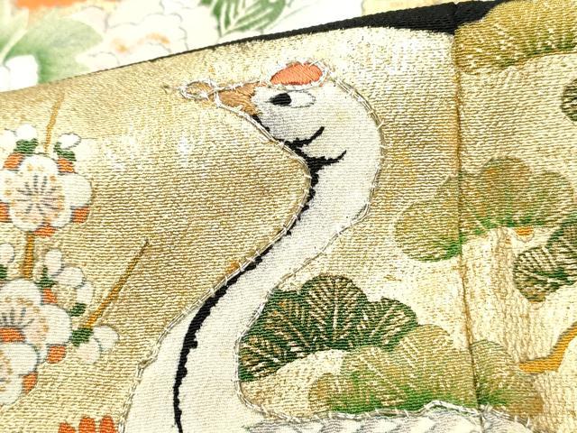 平和屋着物■豪華黒留袖　駒刺繍　扇面飛鶴花文　金彩　正絹　逸品　DABF4722qa
