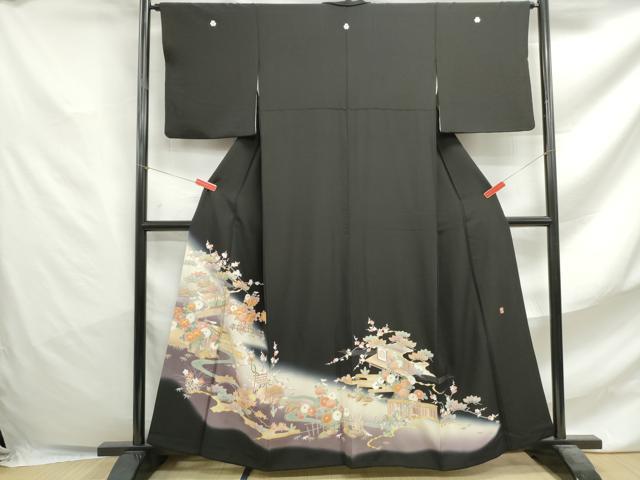 平和屋着物■豪華黒留袖　作家物　駒刺繍　風景花文　暈し染め　金彩　正絹　逸品　DABF4724qa