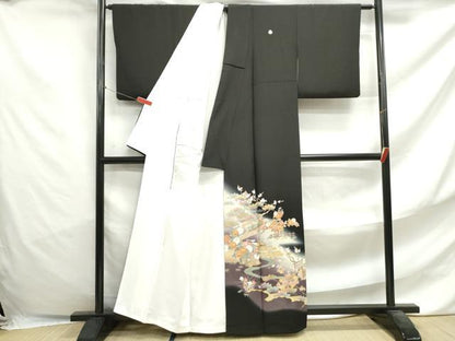 平和屋着物■豪華黒留袖　作家物　駒刺繍　風景花文　暈し染め　金彩　正絹　逸品　DABF4724qa