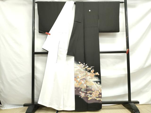 平和屋着物■豪華黒留袖　作家物　駒刺繍　風景花文　暈し染め　金彩　正絹　逸品　DABF4724qa