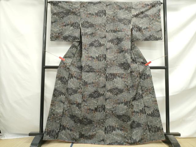 平和屋着物■上質な紬　樹林文　黒地　正絹　逸品　DABF4727qa