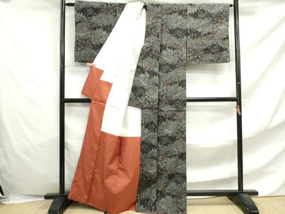 平和屋着物■上質な紬　樹林文　黒地　正絹　逸品　DABF4727qa