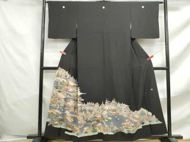 平和屋着物■豪華黒留袖　友禅　作家物　風景文　正絹　逸品　DABF4728qa