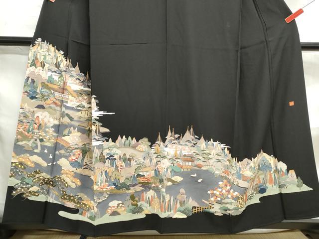 平和屋着物■豪華黒留袖　友禅　作家物　風景文　正絹　逸品　DABF4728qa