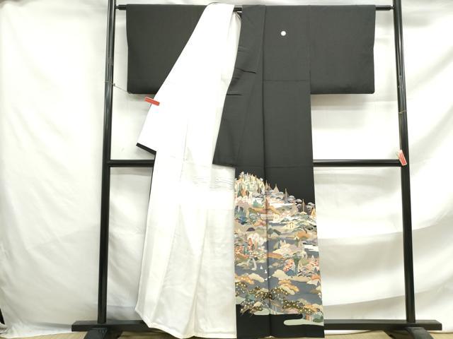 平和屋着物■豪華黒留袖　友禅　作家物　風景文　正絹　逸品　DABF4728qa