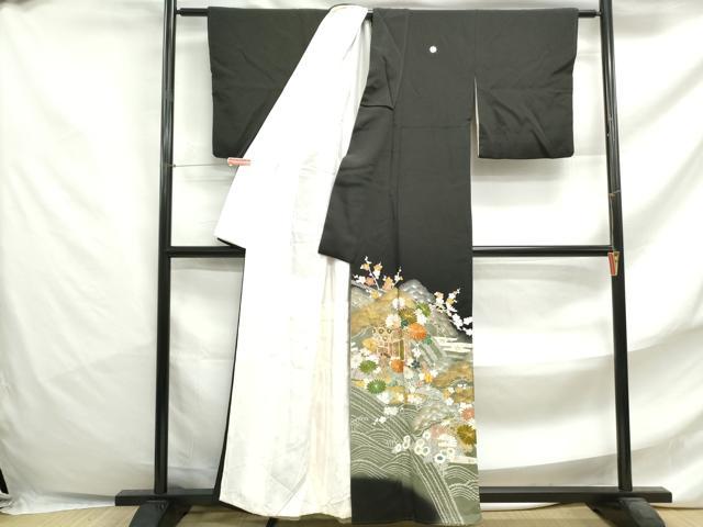 平和屋着物■豪華黒留袖 駒刺繍 浜松御所車花文 暈し染め 金彩 正絹 逸品 DABF4733qa