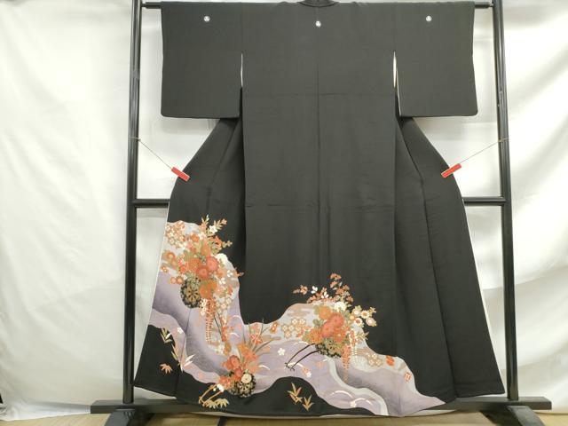 平和屋着物■豪華黒留袖 立波花車文 暈し染め 金彩 正絹 逸品 DABF4734qa