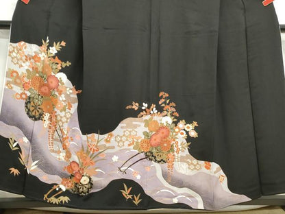 平和屋着物■豪華黒留袖 立波花車文 暈し染め 金彩 正絹 逸品 DABF4734qa