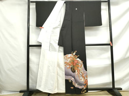 平和屋着物■豪華黒留袖 立波花車文 暈し染め 金彩 正絹 逸品 DABF4734qa