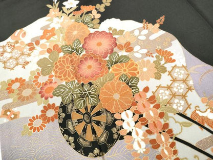 平和屋着物■豪華黒留袖 立波花車文 暈し染め 金彩 正絹 逸品 DABF4734qa