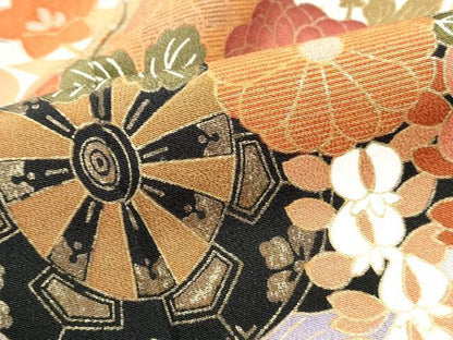 平和屋着物■豪華黒留袖 立波花車文 暈し染め 金彩 正絹 逸品 DABF4734qa