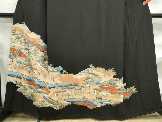 平和屋着物■豪華黒留袖 人物風景文 金彩 正絹 逸品 DABF4735qa