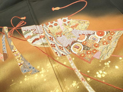 平和屋着物■豪華黒留袖 刺繍 宝尽くし几帳花文 暈し染め 金糸 金彩 正絹 逸品 DABF4738qa