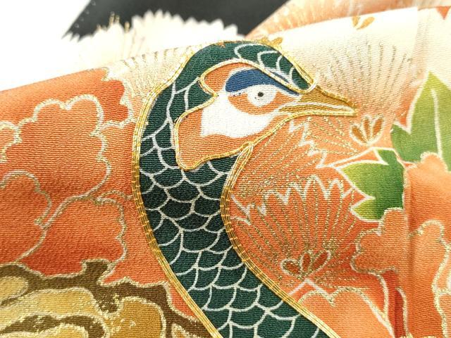 平和屋着物■豪華黒留袖 駒刺繍 孔雀花文 金彩 正絹 逸品 DABF4739qa