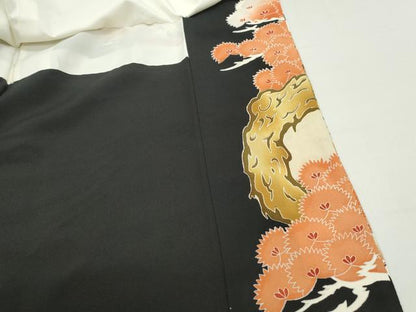 平和屋着物■豪華黒留袖 駒刺繍 孔雀花文 金彩 正絹 逸品 DABF4739qa