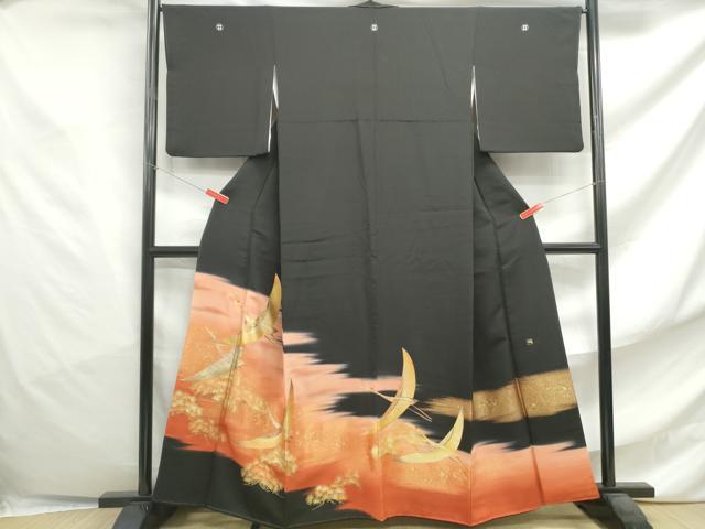 平和屋着物■中国三大刺繍 相良刺繍 黒留袖 作家物 寿光織 飛鶴枝松文 暈し染め 金彩 金糸 正絹 逸品 DABF4741qa