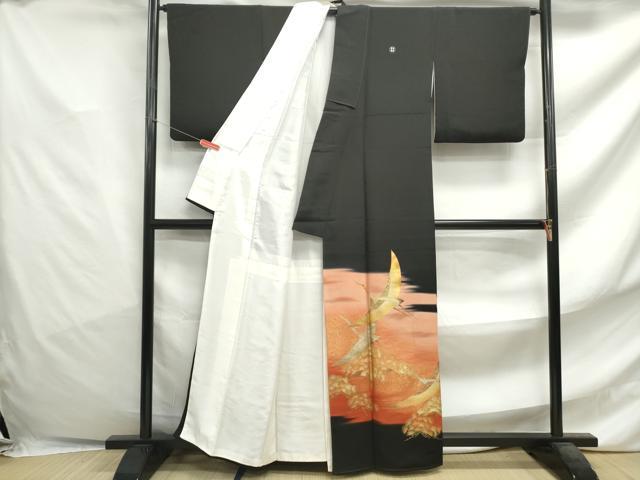 平和屋着物■中国三大刺繍 相良刺繍 黒留袖 作家物 寿光織 飛鶴枝松文 暈し染め 金彩 金糸 正絹 逸品 DABF4741qa
